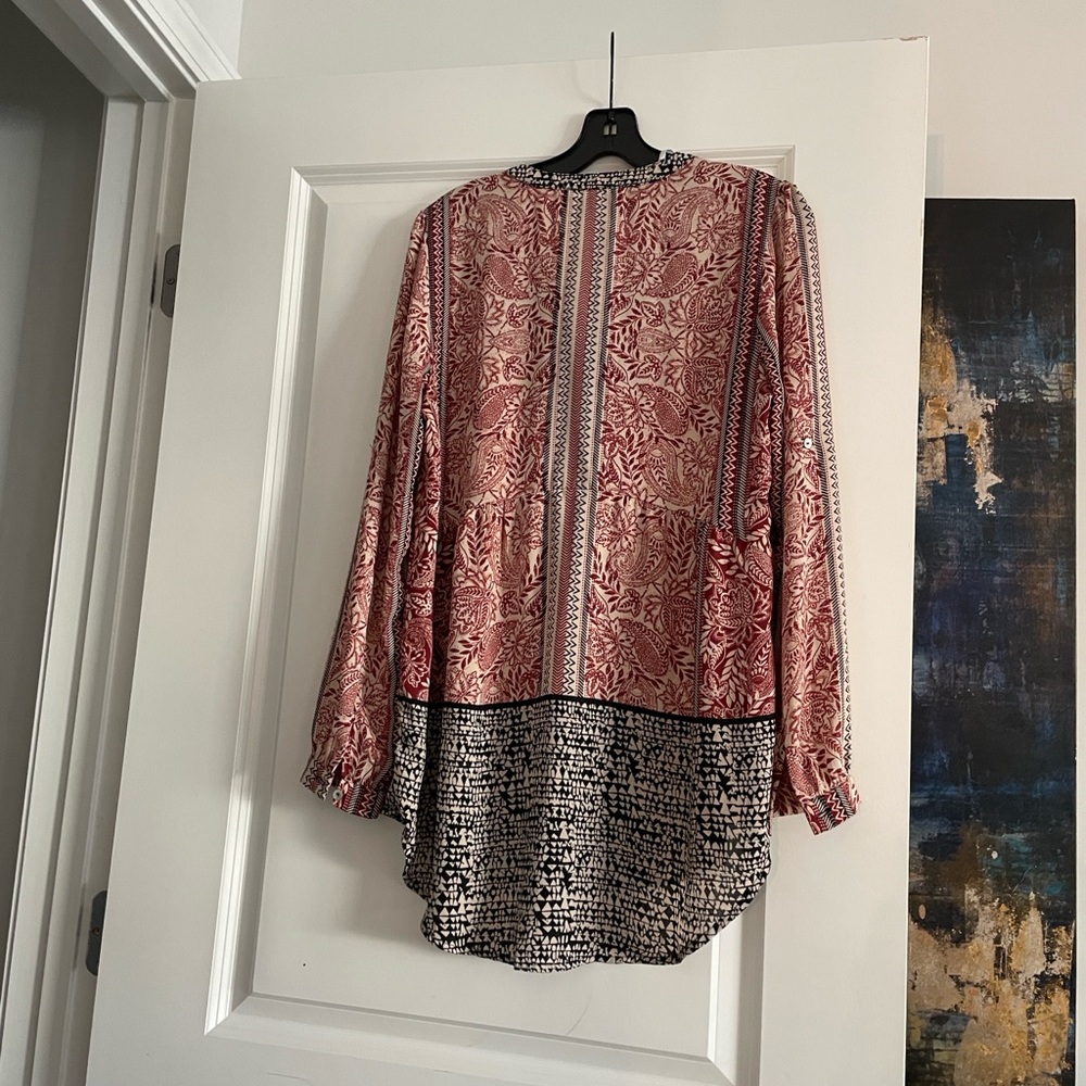 DR2 Boho Style Graphic Print Tunic Size M Multicolor Peasant Peplum Paisley - Picture 8 of 11